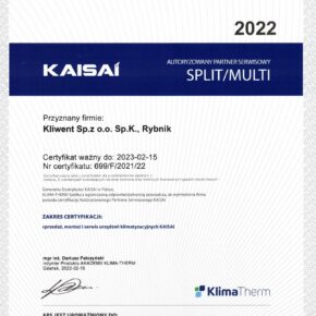 2022 Certyfikat Kaisai Kliwent