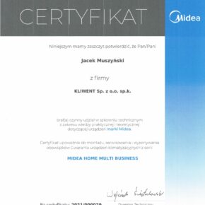 Certyfikat Midea - Jacek Muszyński