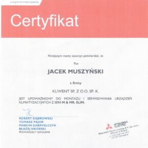 Certyfikat Mitsubishi Jacek Muszyński