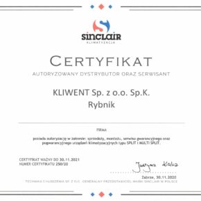 Certyfikat Sinclair Kliwent