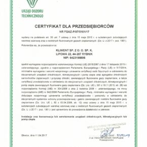 Certyfikat Urząd Dozoru Technicznego Kliwent