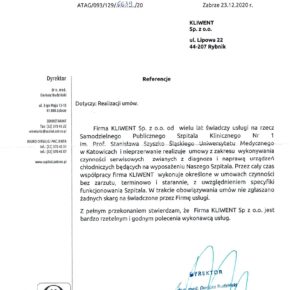 Referencje serwisowe ŚUM Katowice Szpital