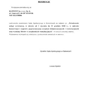 Referencje serwisowe Sąd Apelacyjny Katowice