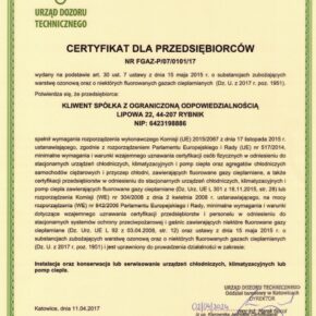certyfikat nadzór dozoru technicznego