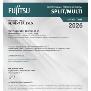 Certyfikat Fujitsu Split/Multi