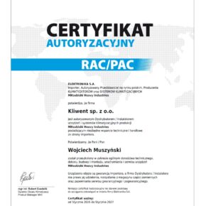 Certyfikat Mitsubishi RAC/PAC