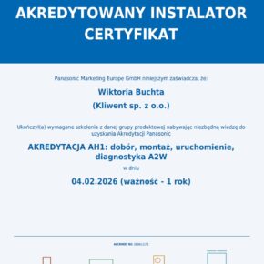 Akredytowany instalator Panasonic Wiktoria Buchta Kliwent
